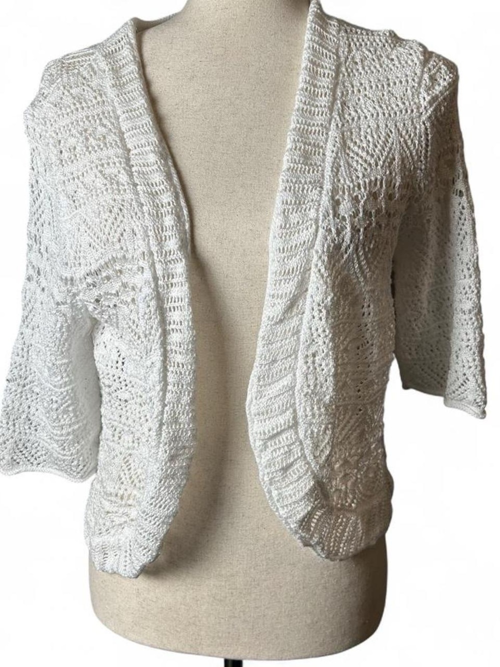 JM Collection White Openfront Crochet Knit Women's Cardigan Coquette Fairy
